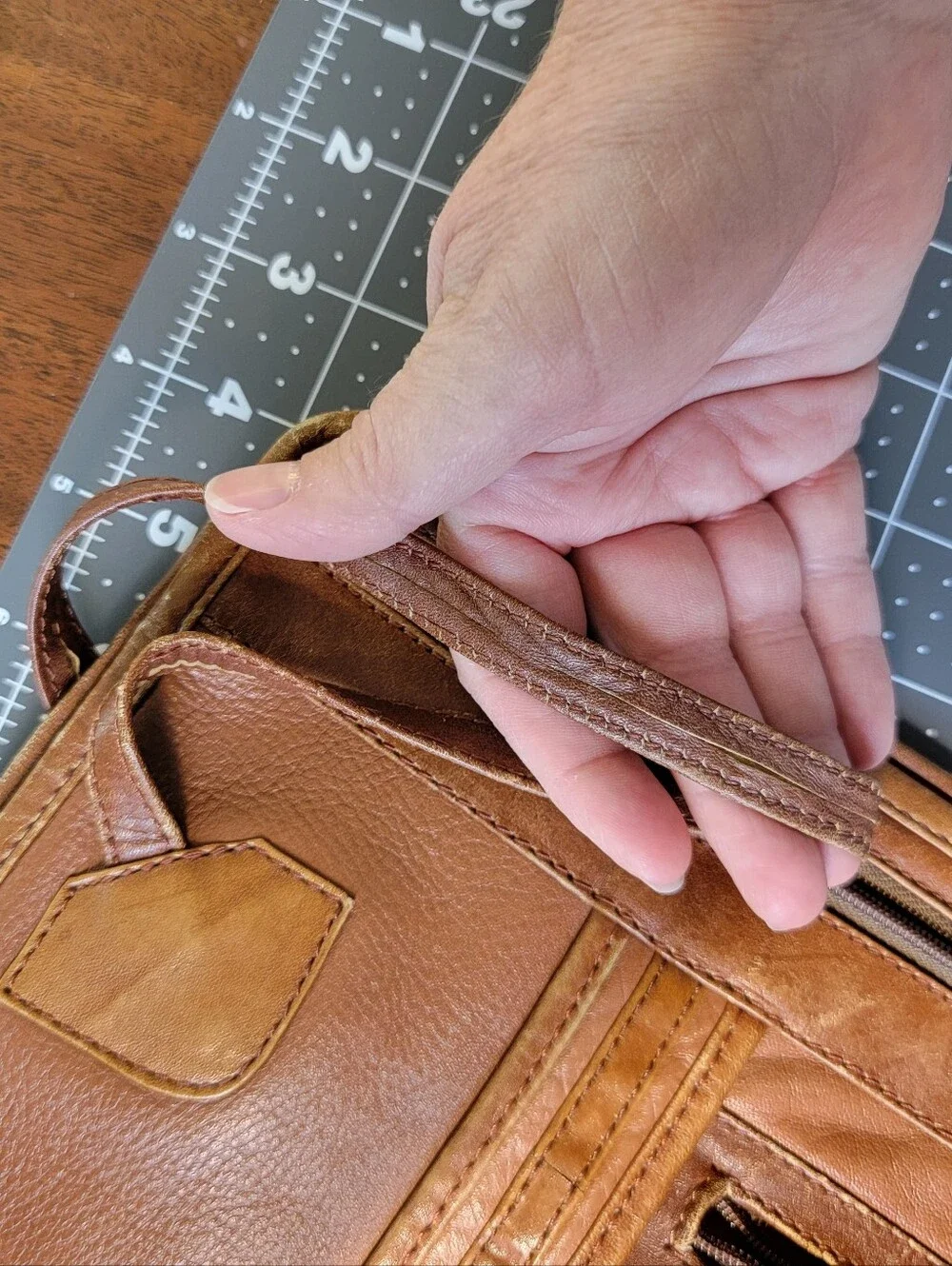 Vintage Land Leather Zip Portfolio With Wrist Strap And Snap Key Fob